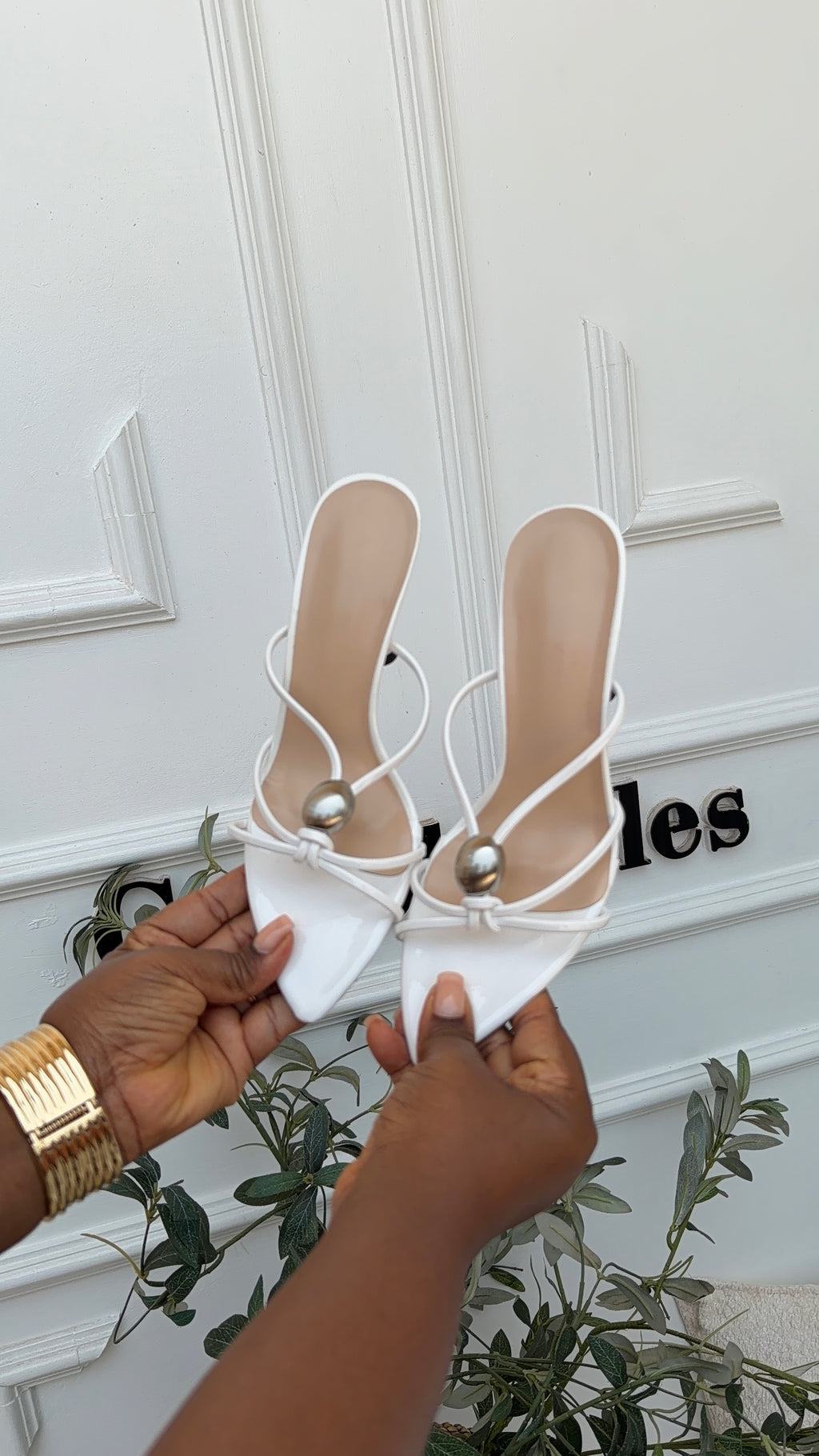 Ryn white slipper heels