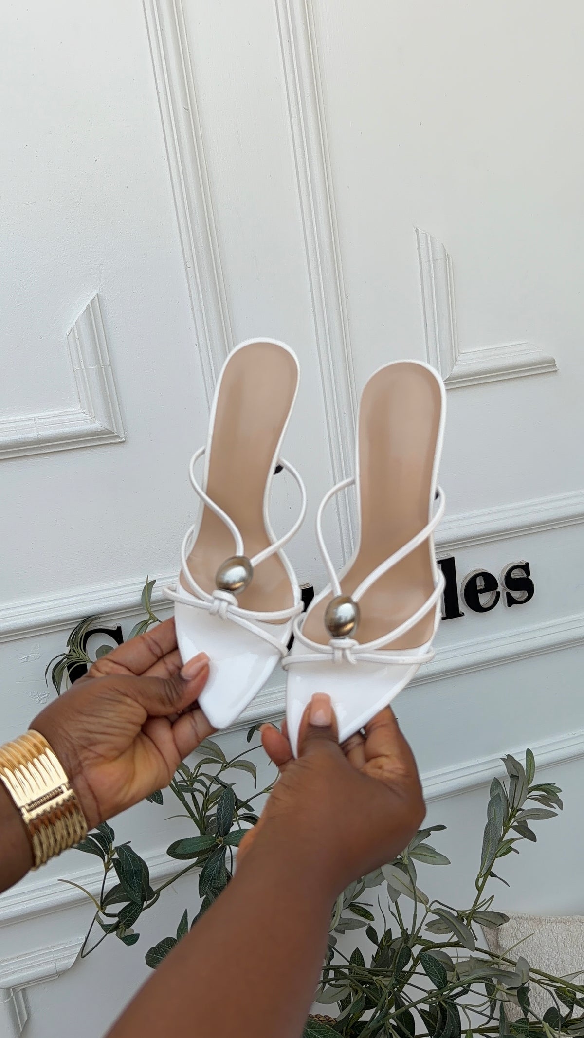 Ryn white slipper heels