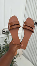 Roma brown flat slides
