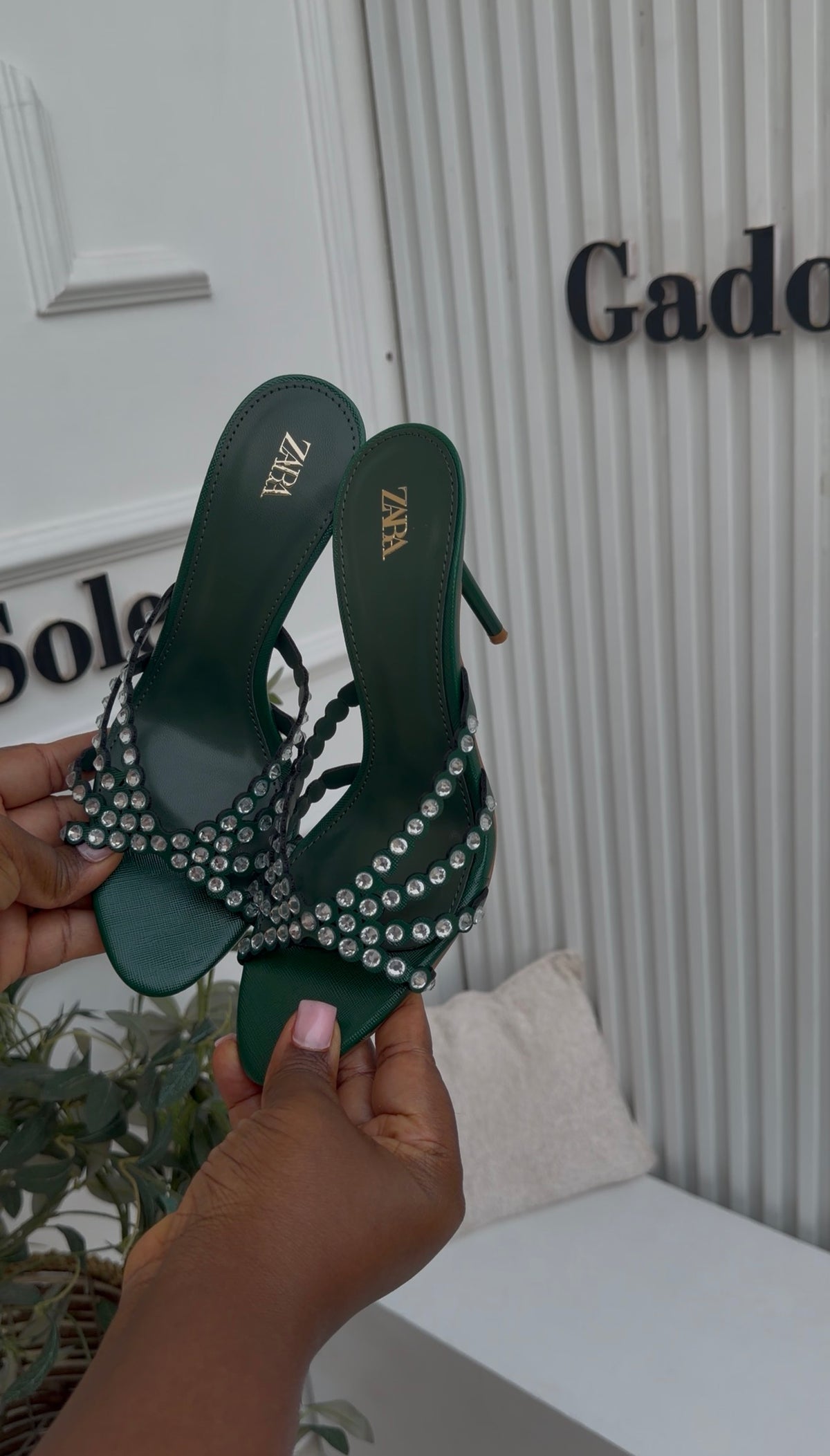 Isla green slipper heels