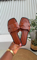 Rivet Brown Flat Slides
