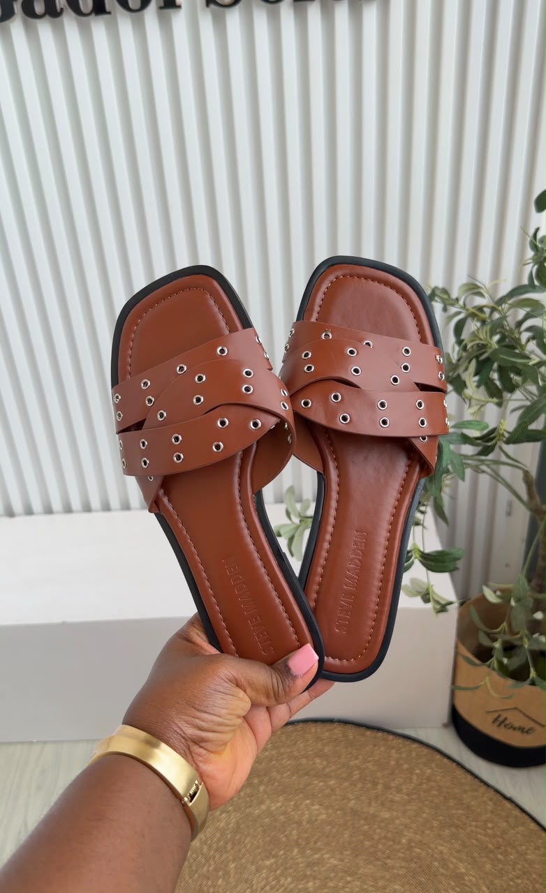 Rivet Brown Flat Slides